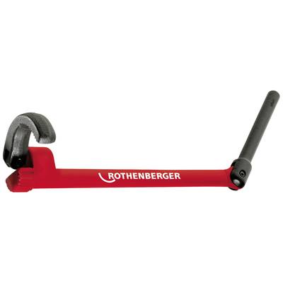 Een rood gereedschap van Rothenberger, een hefboombuigapparaat, voor het buigen van buizen. Rechts een lange hefboom, links de buigeenheid.