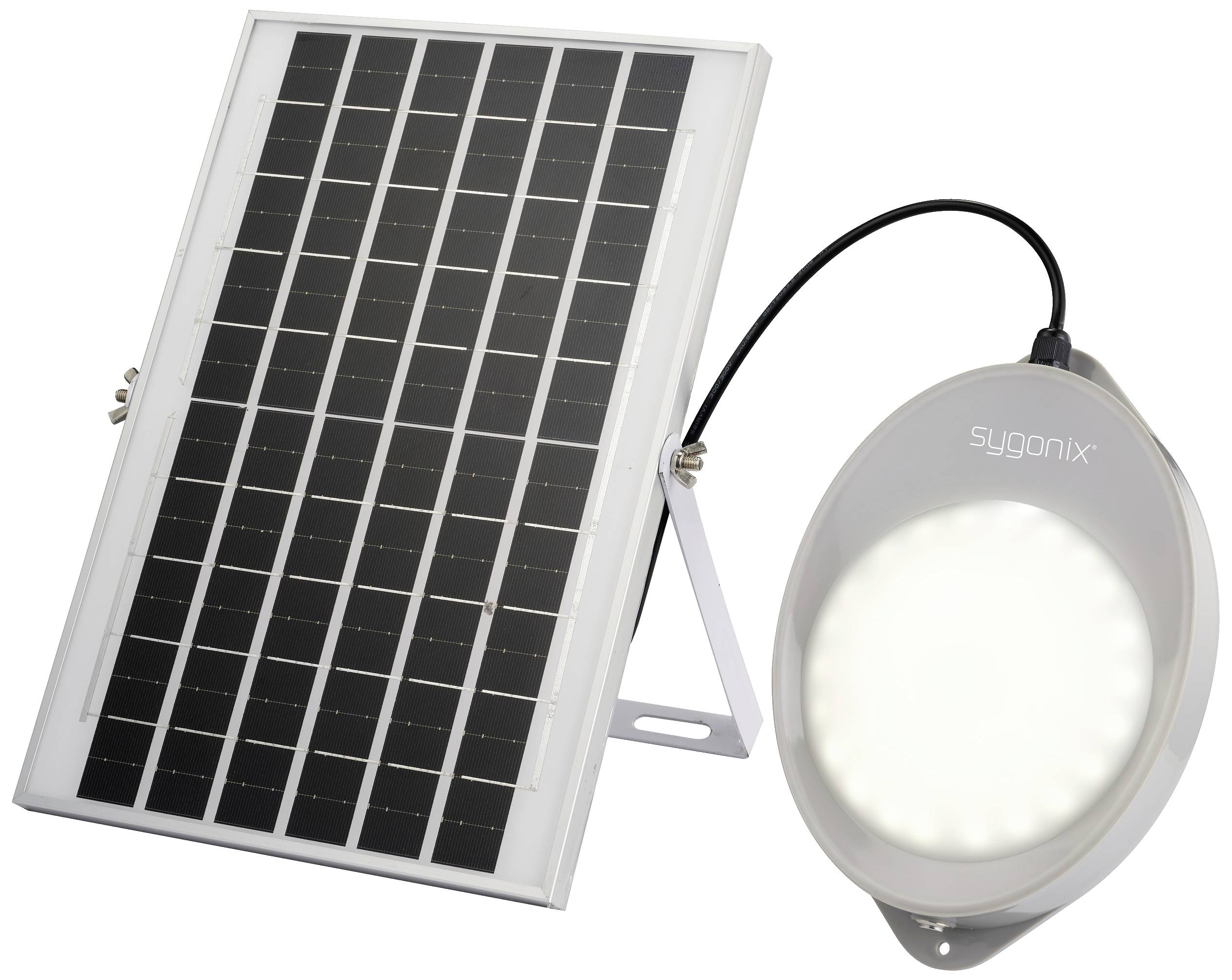 'Zonnepaneel en LED-lamp met elkaar verbonden; toont een oplossing voor zonne-verlichting.'