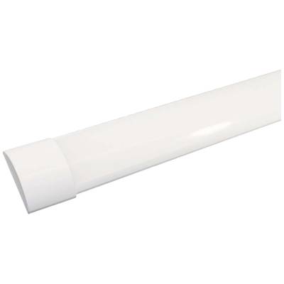 Witte, cilindrische tl-lamp, schuin geplaatst op een witte achtergrond.