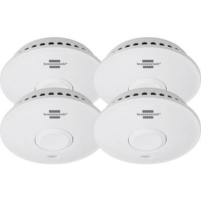 Vier witte Brennenstuhl rookmelders gerangschikt in een 2x2 raster op een witte achtergrond.