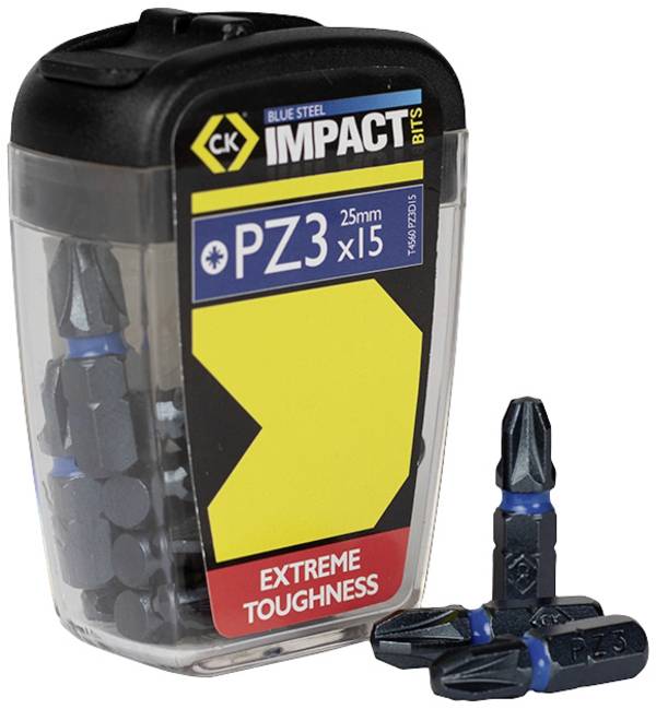 C.K Blue Steel T4560 PZ3D15 Kruis-bit 15-delig Kruiskop Pozidriv Torsion Control Technology