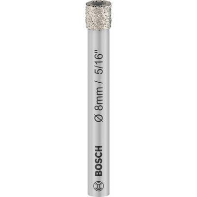 'Bosch' Diamantboor voor tegels, 8 mm, zilveren schacht met geribbelde punt. Bestemd voor nauwkeurige en efficiënte bewerking van keramiek.