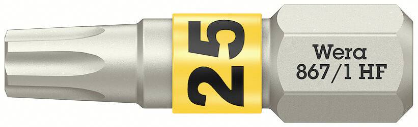 Schraubbit van Wera, model 867/1 HF, met Torx-profiel en gele ring, gemerkt met '25'.