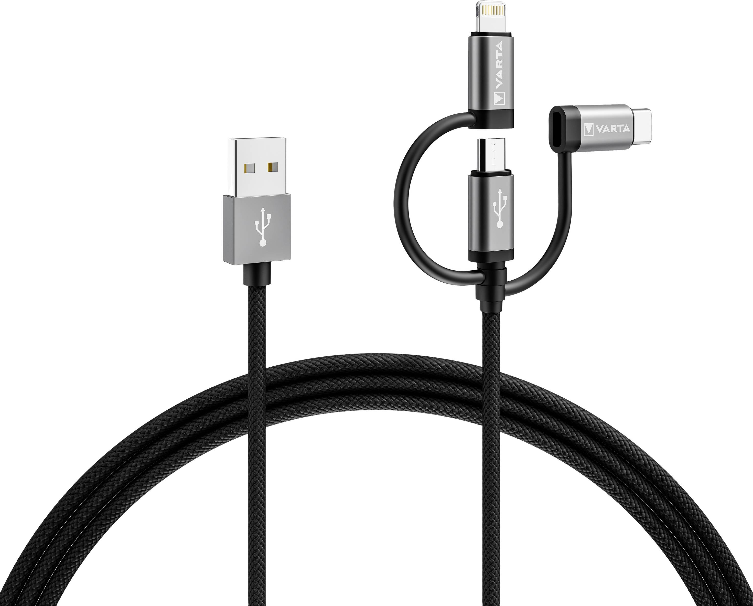 Varta 57937101111 USB-kabel USB-A stekker, USB-micro-B stekker, USB-C stekker, Apple Lightning stekker 2.00 m Meerdere k