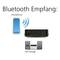 'Bluetooth-ontvangst': Een smartphone stuurt een signaal naar een hifi-installatie. Weergave van de draadloze verbinding tussen apparaten.
