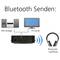 'Bluetooth verzenden' toont een hifi-installatie en een tv-apparaat die draadloos audiosignalen naar Bluetooth-koptelefoons verzenden.