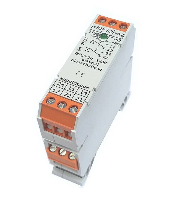 Appoldt RM17/2W bistabil plus 24V Relais Nominale spanning: 24 V/DC Schakelstroom (max.): 15 A 2x wisselcontact  1 stuk(s)