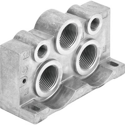 Aluminium gietstuk met meerdere schroefdraadgaten, geschikt voor industriële toepassingen of buisverbindingen.