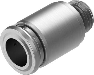 Metalen cilinder, mogelijk een mechanisch onderdeel, met twee uiteinden; één open en de andere voorzien van schroefdraad.