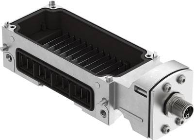 Metalen behuizing met opening en schroefaansluitingen, geschikt voor industriële toepassingen of elektronische componenten.