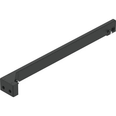 Afgebeeld is een lange, rechthoekige metalen stang met boringen aan de uiteinden, vermoedelijk onderdeel van een technische constructie of machine.