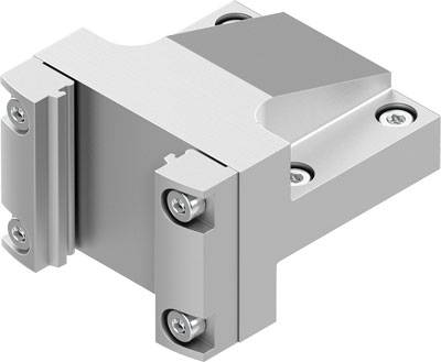 Metalen verbindingsstuk, bestaande uit twee geflensde elementen die elk met drie schroeven zijn bevestigd. Geschikt voor mechanische verbindingen.