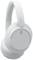 Witte draadloze koptelefoon met ergonomische oorschelpen en zichtbare bedieningsknop. Merknaam aan de zijkant geplaatst.