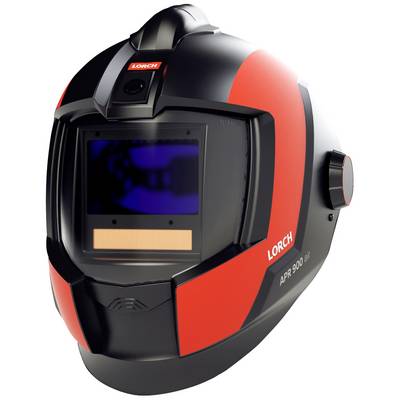 Lashelm in rood en zwart met zichtglas en merkenlogo 'Lorch', model 'APR 900 air', toont beschermings- en veiligheidsontwerp.