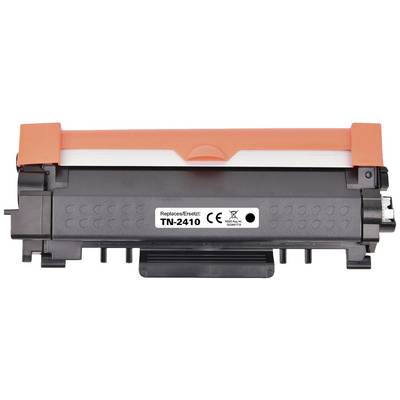Zwarte tonercartridge met oranje handgreep, gemerkt met 'Vervangings TN-2410', geschikt voor printers.