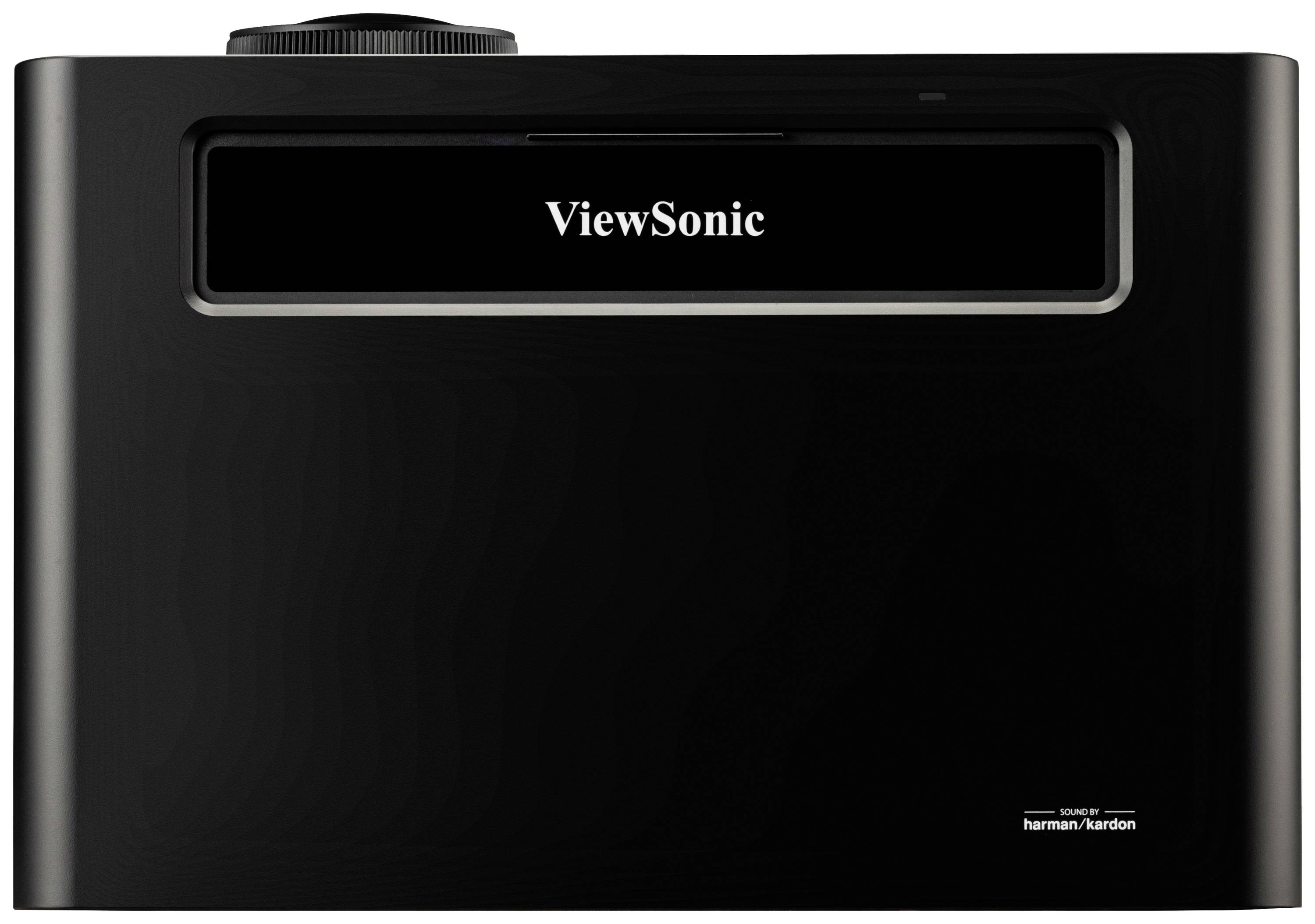 Een zwarte projector van ViewSonic met Harman/Kardon-geluid.