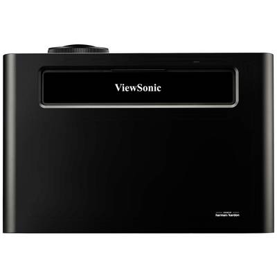Een zwarte projector van ViewSonic met Harman/Kardon-geluid.