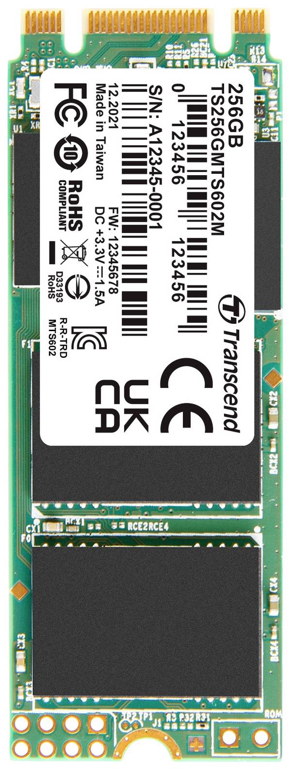 Transcend MTS602M 256 GB SATA M.2 SSD 2260 harde schijf SATA III Industrial TS256GMTS602M