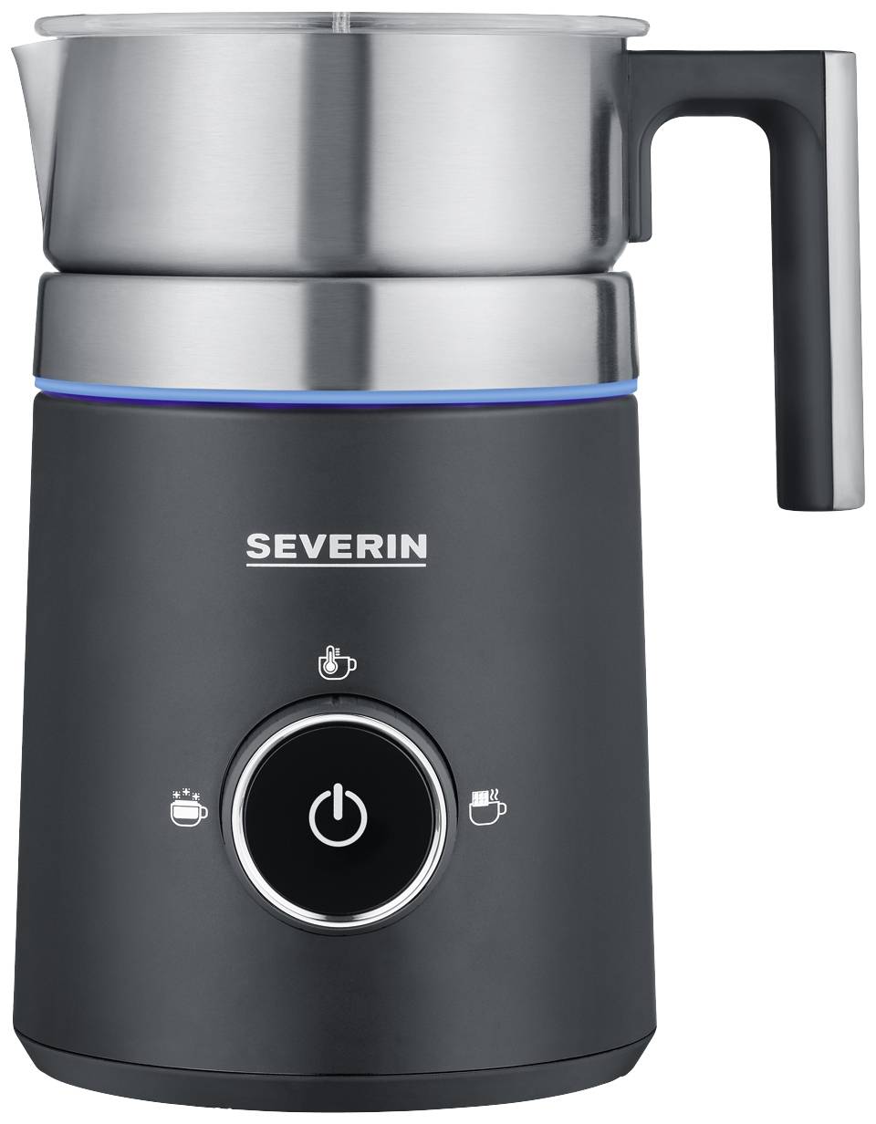 Elektrische melkopschuimer van Severin in antraciet. Maakt het opschuimen en verwarmen van melk mogelijk met een robuuste handgreep en een gemakkelijk bedienbare knop.