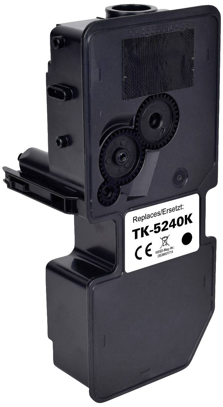 Een zwarte tonerpatroon, model 'TK-5240K', met zichtbare tandwielen en CE-certificering.
