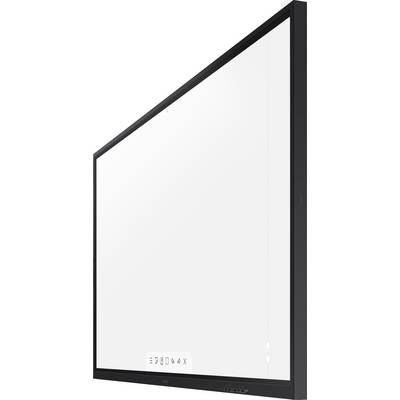 Interactief whiteboard met zwarte rand, weergegeven in zijaanzicht; geschikt voor presentaties in school- of vergaderzalen.