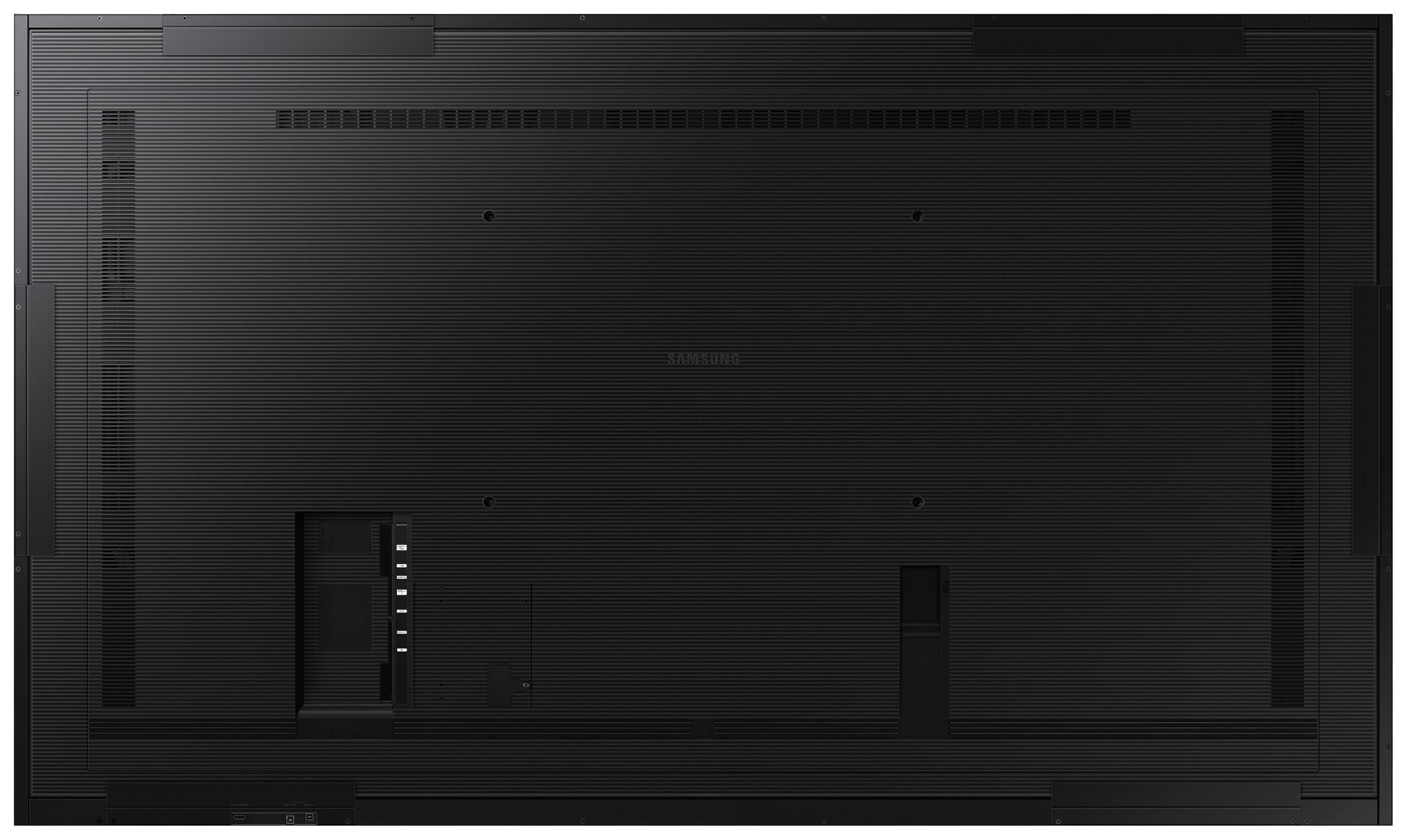 'Achterkant van een grote flatscreen tv met meerdere aansluitingen en ventilatieopeningen.'