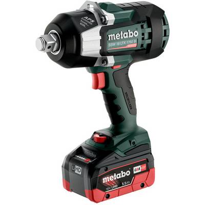 Een draadloze Metabo slagmotor met batterijpakket, afgebeeld op een witte achtergrond.