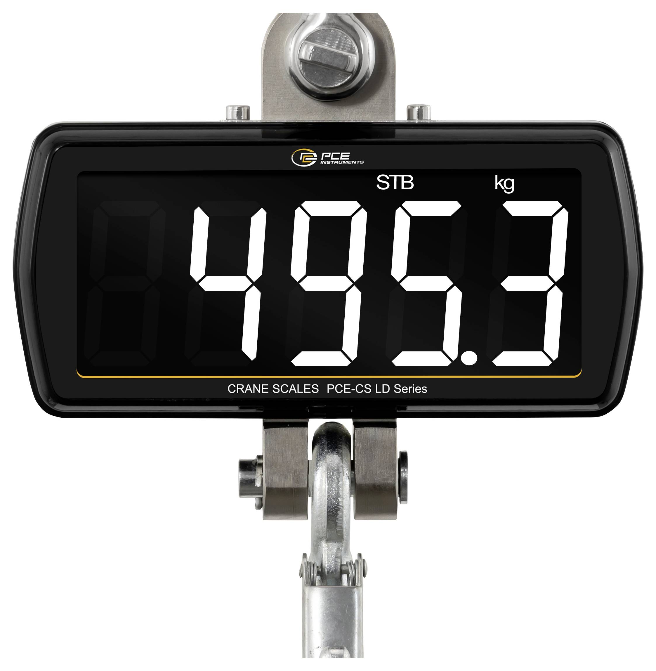 Digitale kraanweegschaal display met aanduiding 495,3 kg, met 'STB' indicator op een zwart scherm