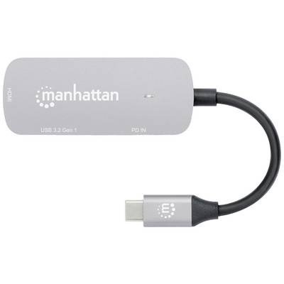 Adapter 'manhattan' met HDMI en USB-C-aansluiting, gemarkeerd met 'USB 3.2 Gen 1' en 'PD IN'.