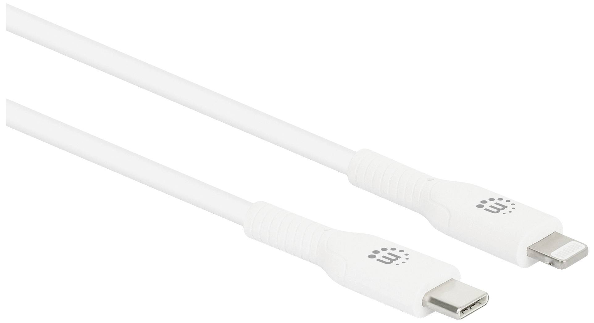 Een wit USB-C-naar-Lightning-kabel, geschikt voor het verbinden van apparaten zoals smartphones en laptops voor gegevensoverdracht en opladen.