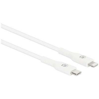 Een wit kabel met een USB-C-stekker aan de ene kant en een Lightning-stekker aan de andere kant, geschikt voor opladen en synchroniseren.