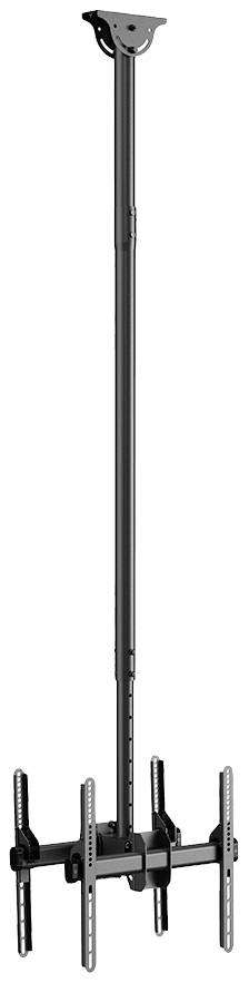 Plafondsteun voor tv, in hoogte verstelbaar, robuust ontwerp, geschikt voor verschillende schermformaten.