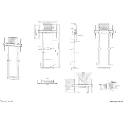 Technische tekening van een wandbeugel met gedetailleerde afmetingen in millimeters. Verschillende aanzichten tonen montage-opties en afmetingen.