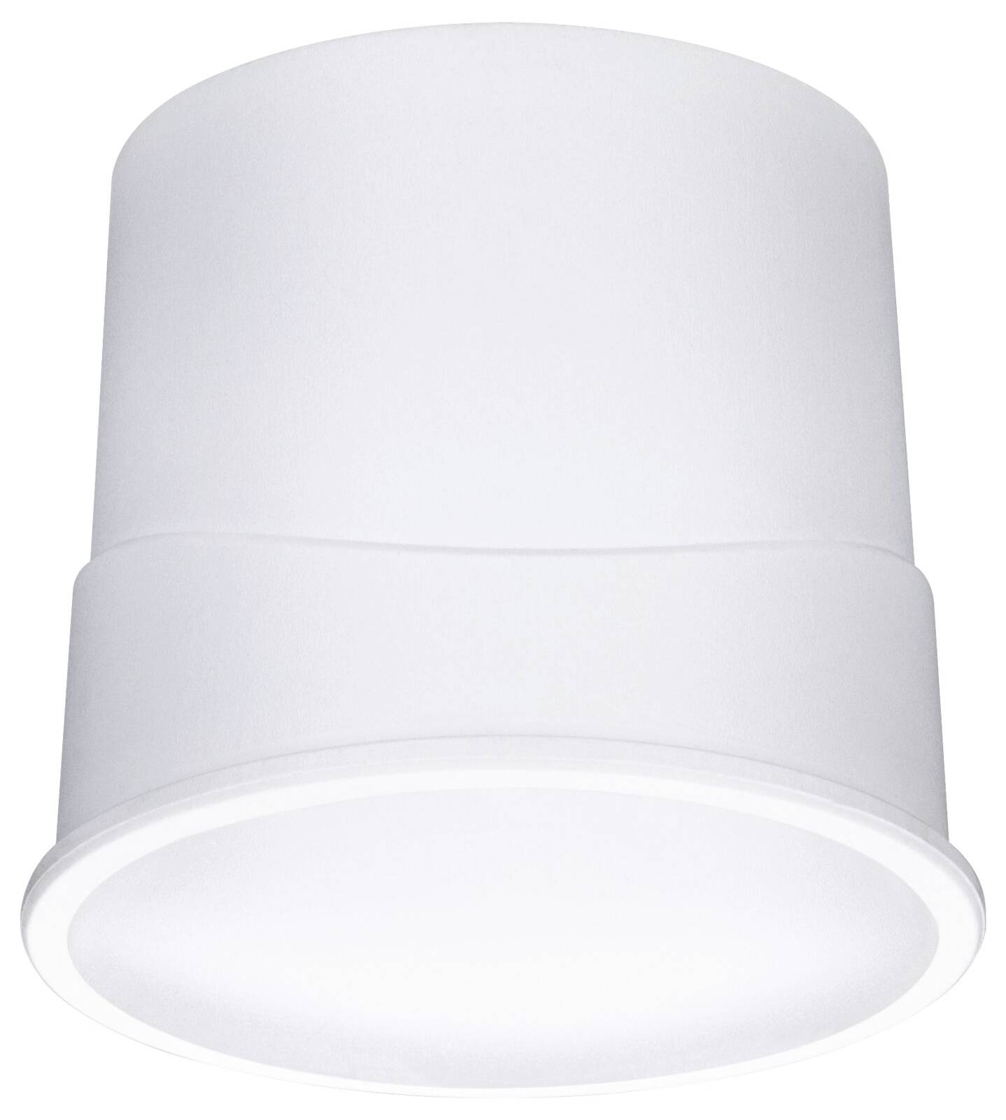 Witte cilindervorming plafondlamp met gladde oppervlakte, geeft helder licht. Ideaal voor minimalistische, moderne interieurs.
