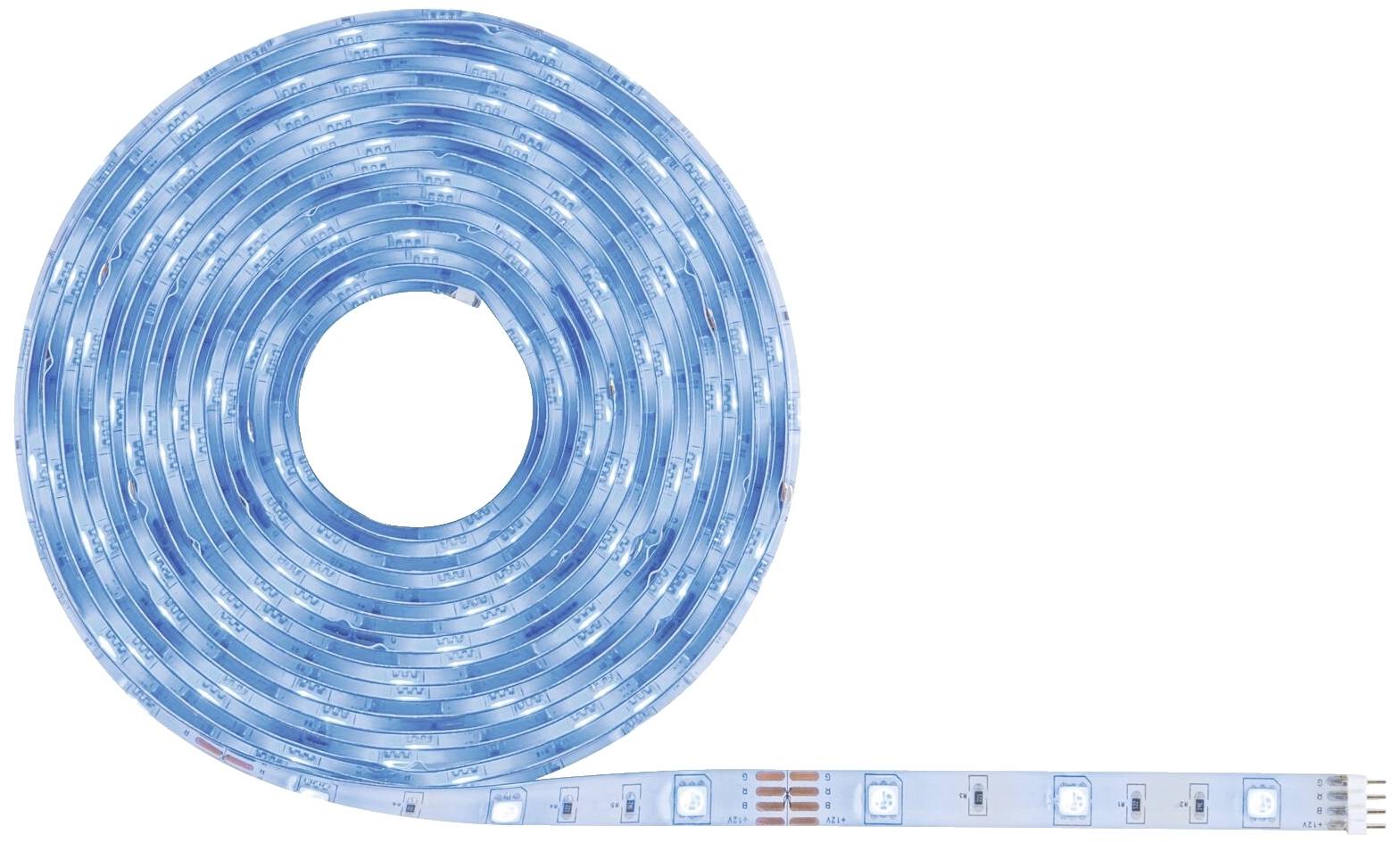 Een opgerolde blauwe LED-lichtslinger.