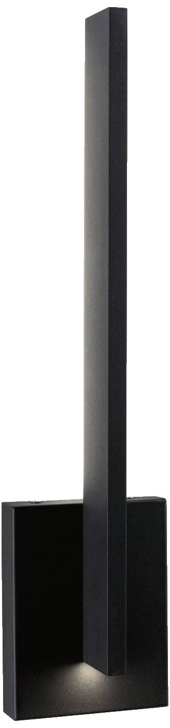 Een moderne vloerlamp met een strak, zwart design. De slanke, verticale staaf straalt licht zowel naar beneden als naar boven uit.