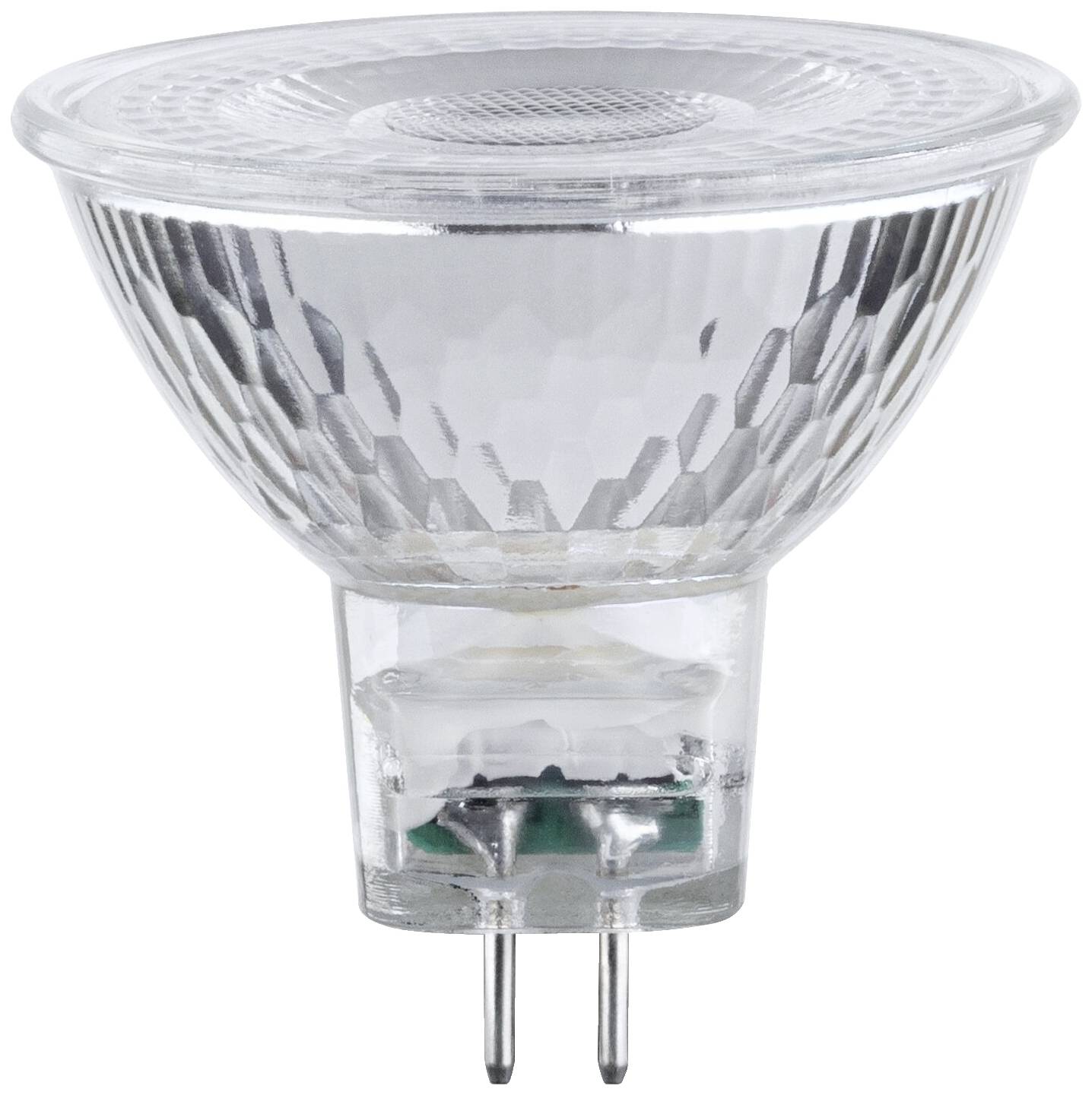 Een halogeenlamp met een helder glazen behuizing en twee pin-aansluitingen. Geschikt voor gerichte verlichting in woonruimtes.