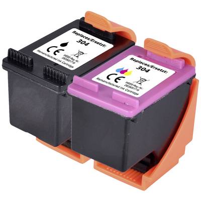 Twee inktpatronen met het opschrift 'Replaces Ersetzt 304'. Eén zwart, één gekleurd. Geschikt voor HP-printers.