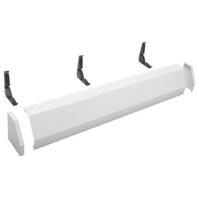 Wit, rechthoekig kunststof onderdeel met twee zijdelingse afdekplaten en telkens twee zwarte bevestigingshouders bovenaan.