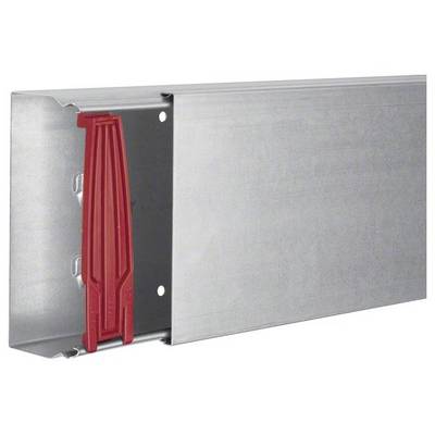 Metalen profiel met rood kunststof-element toont verbindingstechniek voor droogbouw bij wand- en plafondaansluitingen.