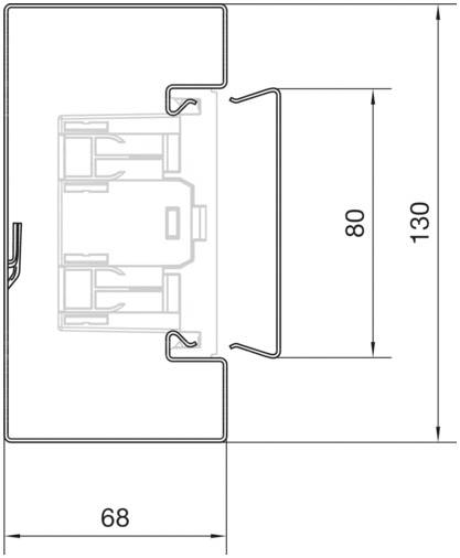 Technische tekening van een profiel met afmetingen: Breedte 68 mm, hoogte 130 mm; verdere hoogte 80 mm binnen het profiel.