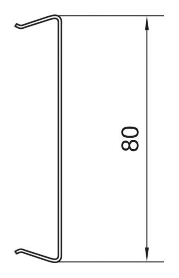 Een technische tekening van een rechthoekig onderdeel met twee haaks gebogen uiteinden, hoogte voorzien van maatvoering '80'.