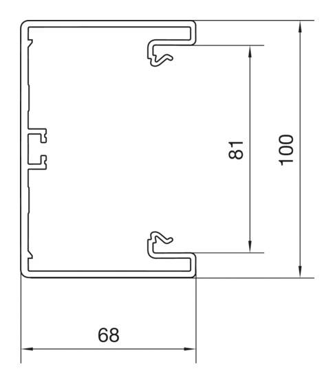 Lijnschets van een profiel met rechthoekige vorm. Binnenafmetingen: 81 mm x 100 mm. Buitenbreedte: 68 mm. Technische details en verhoudingen.