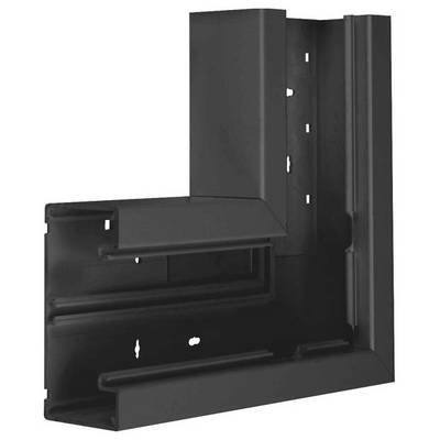 Zwart, rechthoekig onderdeel met steunbalken en gaten, waarschijnlijk een verbindingselement voor frames of constructies.