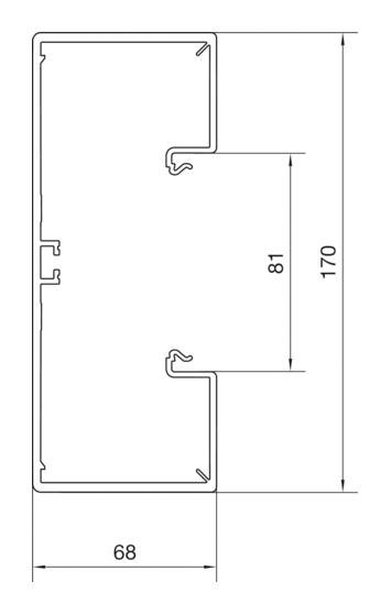Technische tekening van een rechthoekig aluminiumprofiel met afmetingen van 170 mm hoogte, 68 mm breedte en 81 mm inwendige hoogte.