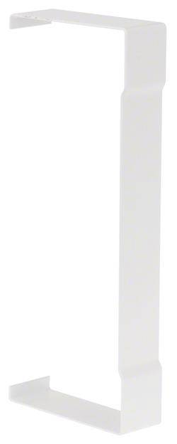 Een witte, L-vormige kunststofhouder die verticaal staat, met een ergonomisch ontwerp geschikt voor het organiseren van hangende voorwerpen.