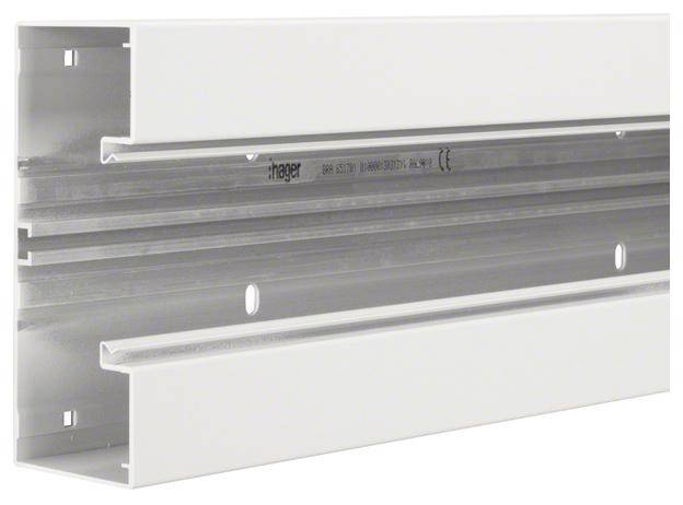 Metalen rail in een wit kunststof behuizing, geschikt voor montage aan wanden of apparaten. De behuizing heeft schroefgaten voor bevestiging.