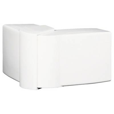 Een witte, rechthoekige bewegingsdetector met afgeronde hoeken, gemonteerd op een witte muur.