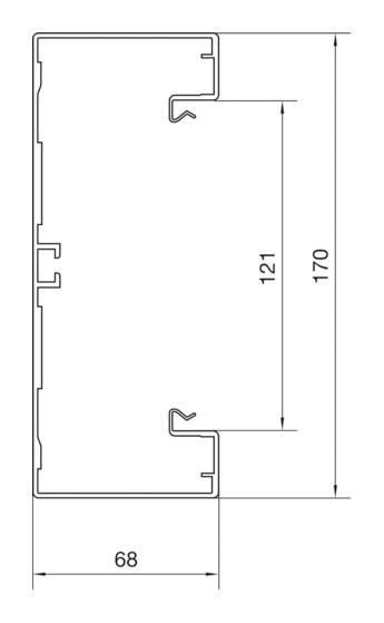 Technische tekening van een rechthoekig profiel met afmetingen van 68 mm breedte, 121 mm en 170 mm hoogte.
