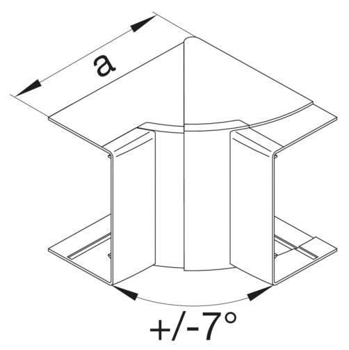 Technische tekening van een hoek met breedte 'a' en een hellingshoek van +/- 7 graden.